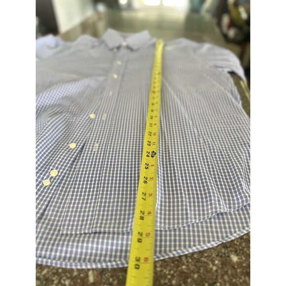 VTG Yves Saint Laurent Dress Shirt Mens 16.5 Blue White Plaid Gingham Button Up - Picture 10 of 15
